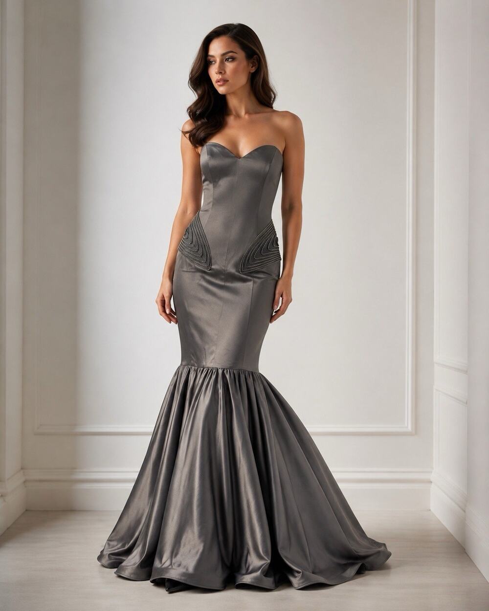 NWT Jovani Gray Strapless Mermaid Gown Zipper Detail Formal Prom Gala Dress 8